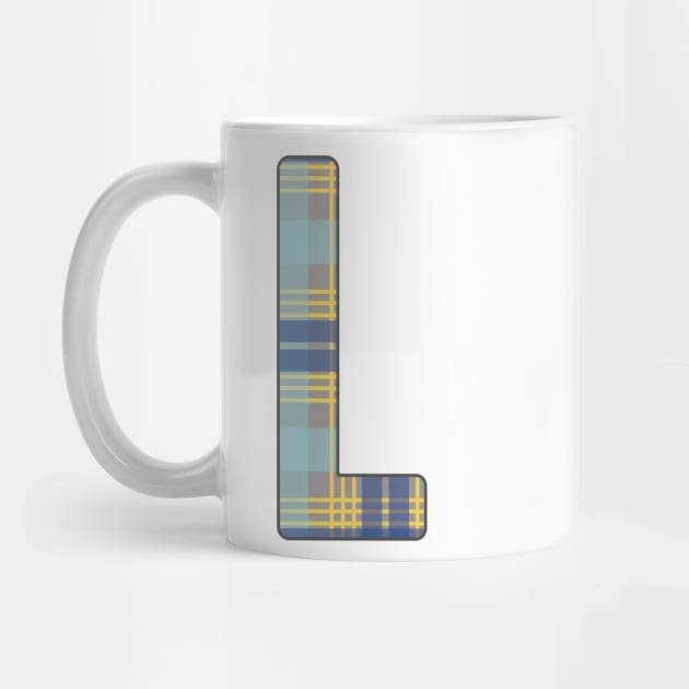 Monogram Letter L, Blue, Yellow and Grey Scottish Tartan Style Typography Design by MacPean